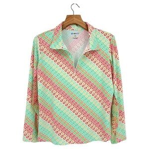 IBKUL Mesh Stretch Collared Quarter Zip Long Sleeve Golf Top in Retro Print XL